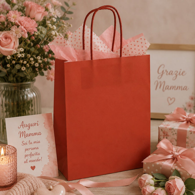 L'Arcolaio Shopper Kraft Rosso Regali Natalizi 36X12X41 Cm Cf 10 Pz
