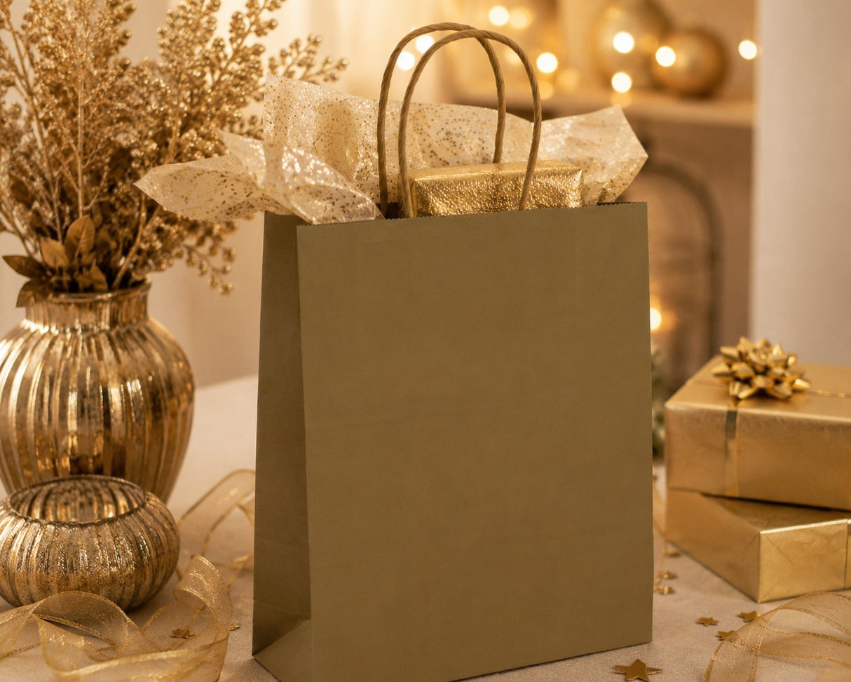 L'Arcolaio Shopper Kraft Oro Regali Natalizi 36X12X41 Cm Cf 10 Pz