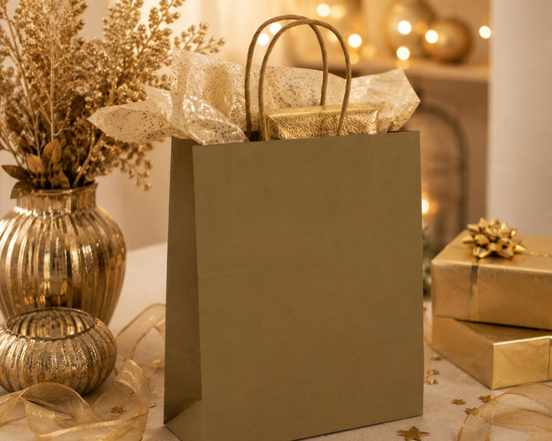 L'Arcolaio Shopper Kraft Oro Regali Natalizi 36X12X41 Cm Cf 10 Pz