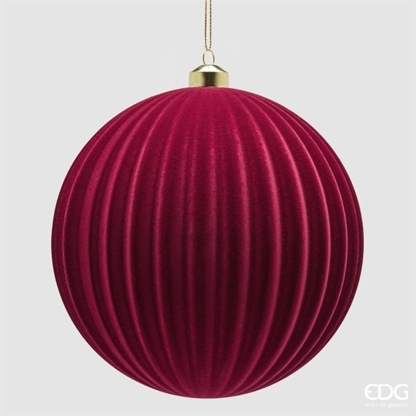 EDG Enzo De Gasperi Pallina di Natale in Velluto a Righe Burgundy Ø17,5 cm – Addobbo Natalizio