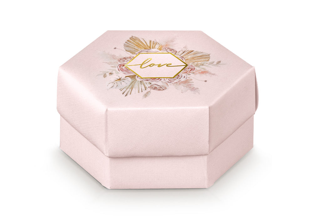 Scotton Scatola Esagono Pampas Love 110 x 60 Mm Rosa 10 Pz