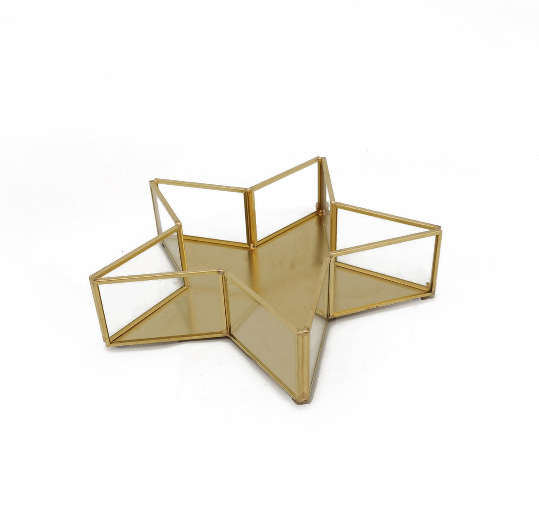 Vimin Box Stella Ciotola Vetro Metallo D 20 Cm H 5 Cm Oro