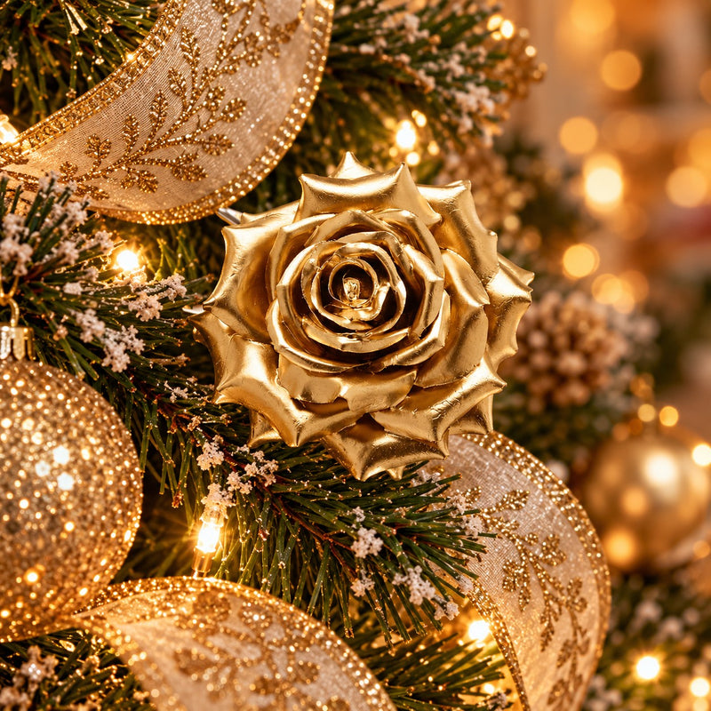 EDG Enzo De Gasperi Rosa Glossy con Clip Gold Ø16 cm – Addobbo di Natale