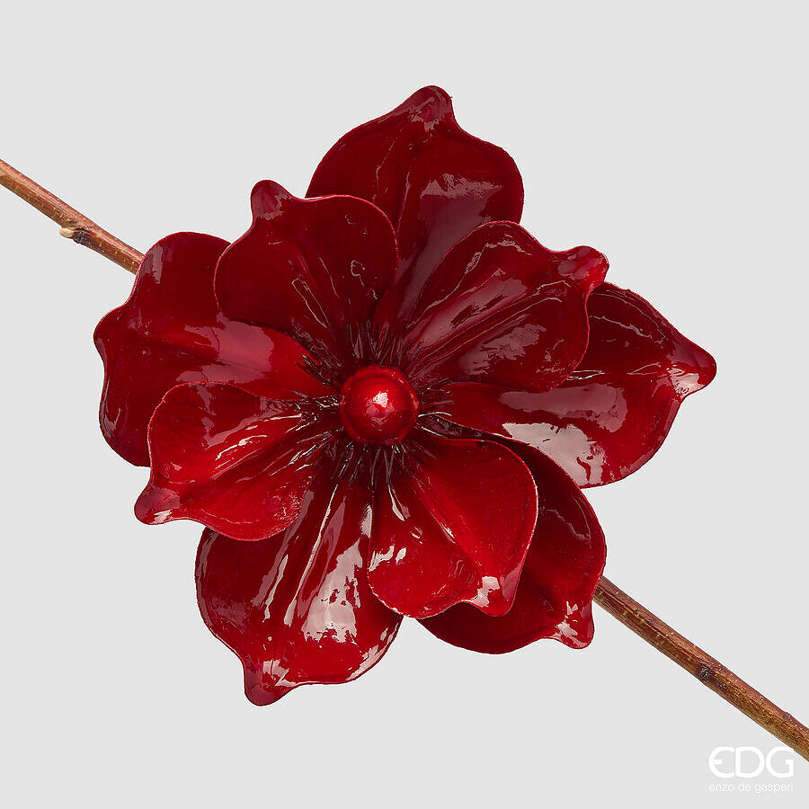 EDG Enzo De Gasperi Magnolia Glossy con Clip Burgundy Ø20 cm – Decorazione di Natale