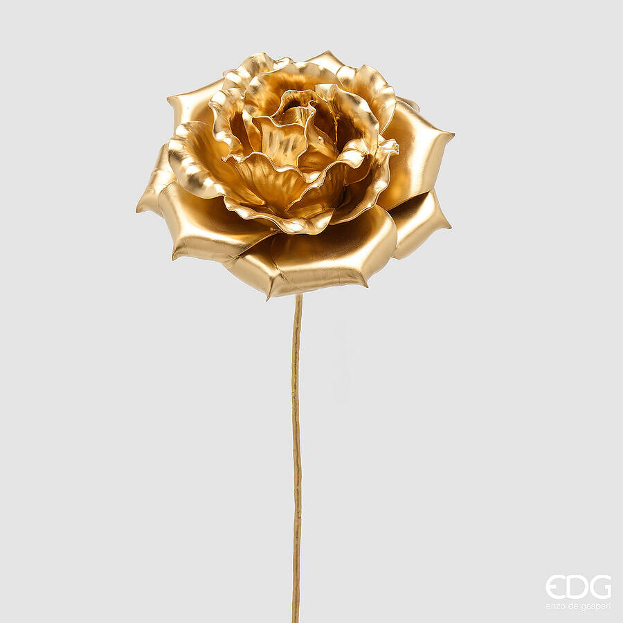 EDG Enzo De Gasperi Rosa Glossy Ramo Gold H60 Ø20 cm – Decoro Floreale di Natale