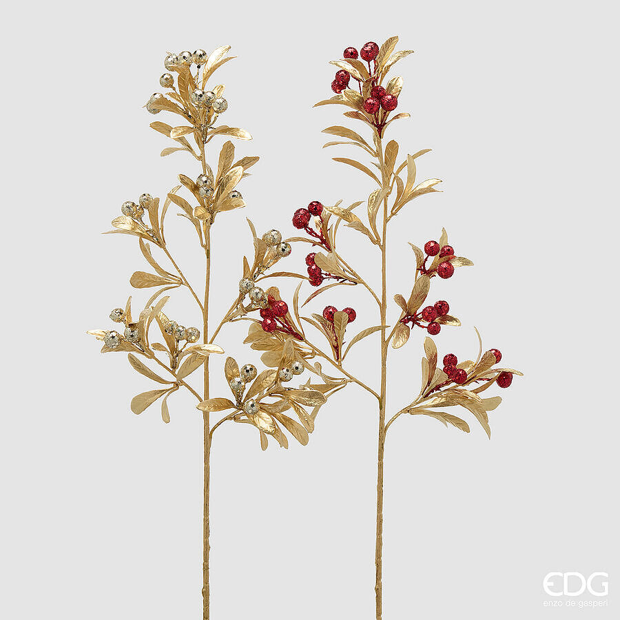 EDG Enzo De Gasperi Ramo Bacche con Foglie Red Gold H75 cm – 1 Pezzo Assortito Decorazione Natalizia