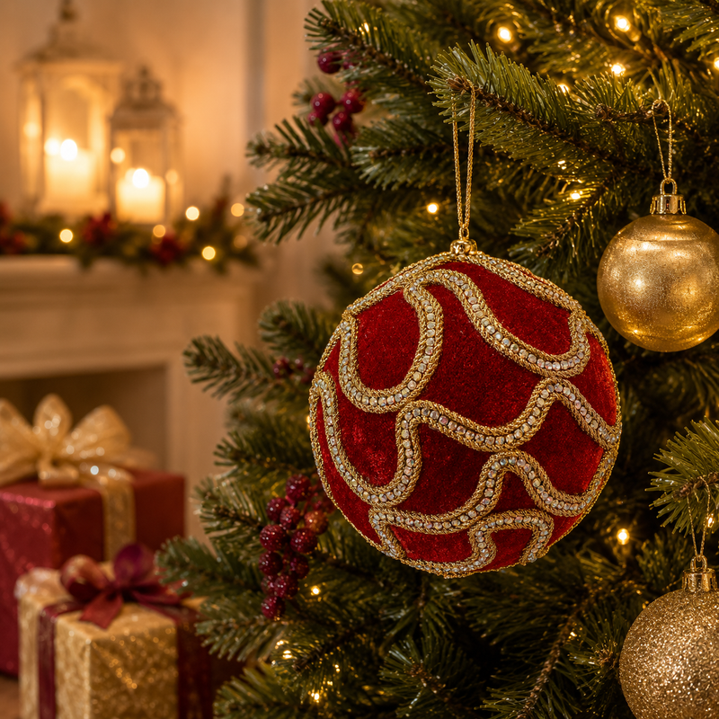 EDG Enzo De Gasperi Addobbo Natale Palla Decogemme D 12 Cm Red Gold 1 Pz