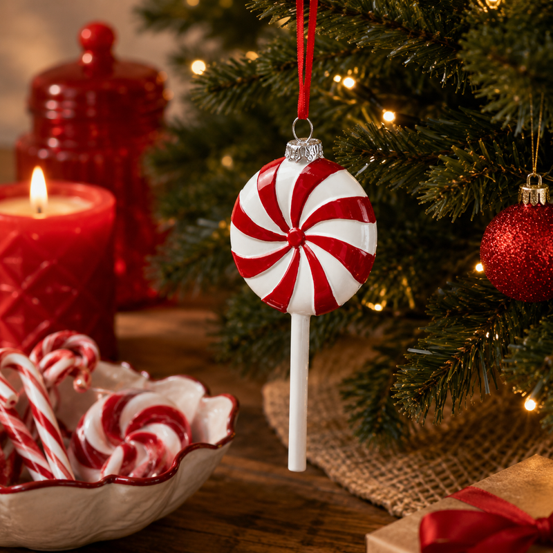 EDG Enzo De Gasperi Addobbo Natale Candy H 13 Cm L 6 Cm Bianco Rosso