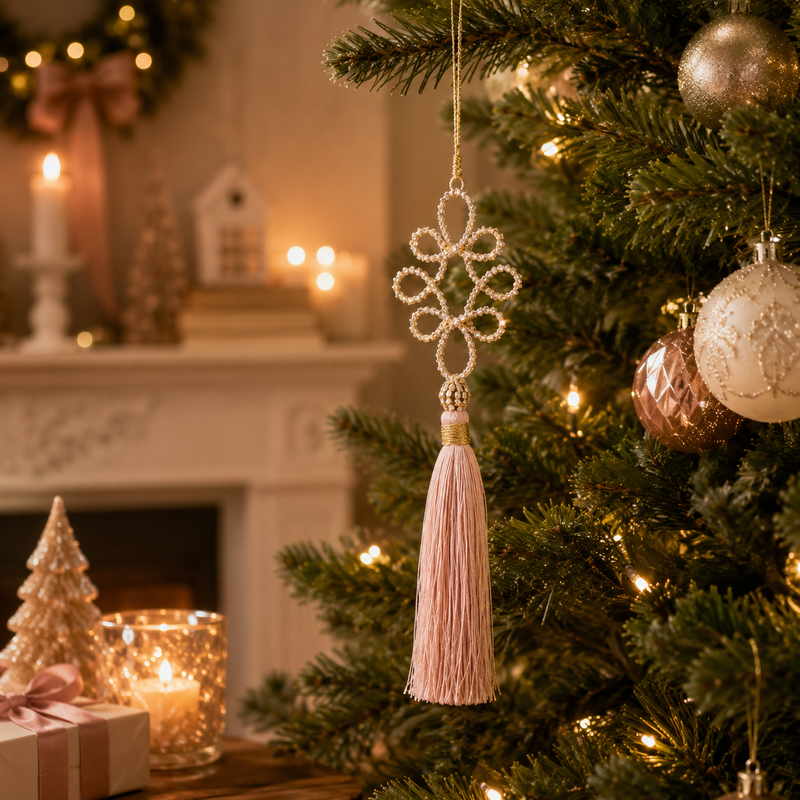 EDG Enzo De Gasperi Decorazione Asole di Natale con Diamanti e Nappa H 21 Cm Rosa