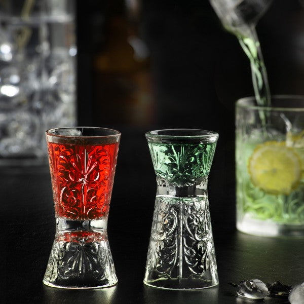 RCR Cristalleria Italiana Tattoo - Set of 6 Hourglass Shot Glasses or Jigger in Glass