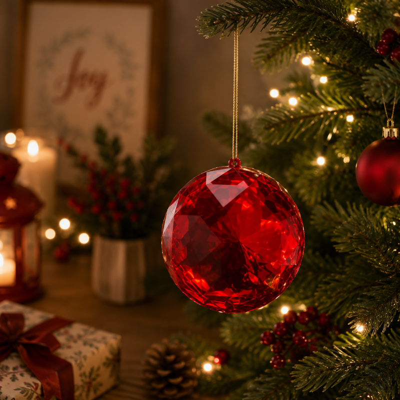 EDG Enzo De Gasperi Decoro Diamante Rotondo di Natale da Appendere D 12,5 Cm L 6,5 Cm Pp Red