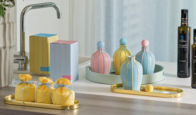 Cupido&Co. Blue Oil Bottle Yellow Stripes with Box D 9.5 Cm H 16.5 Cm