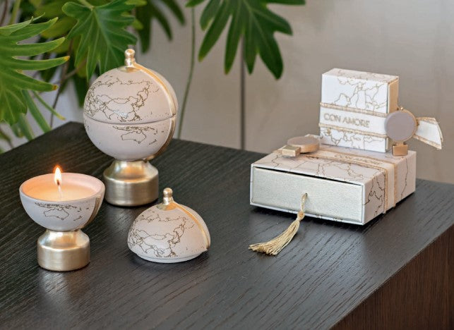 Cupido&Co. Scatola Mappamondo Champ. con Ins. e Nappa 70 x 70 x 30 Mm Bianco Oro