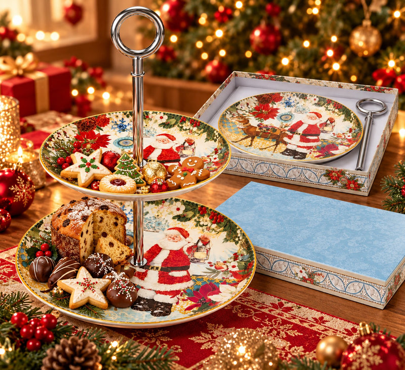 Alzatina 2 Piani Porcellana Babbo Natale 27 cm