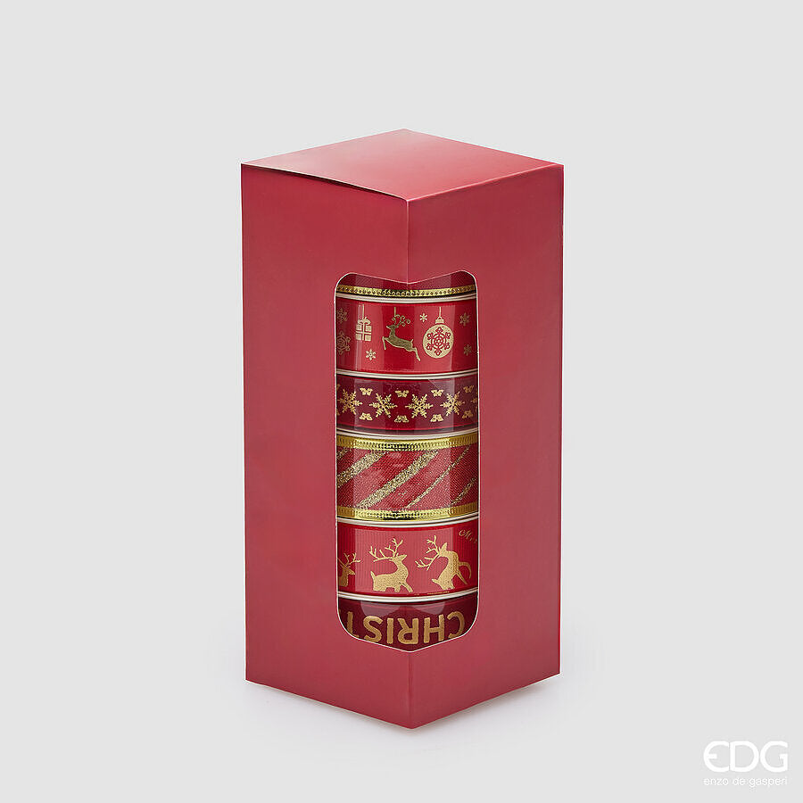EDG Enzo De Gasperi Set 8 Nastri Christmas Assortiti H2,5 cm x 3 m Rosso Mix – Decorazioni Natalizie