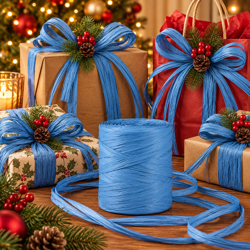 Piovaccari Paper Raphia Blue 5-8 mm x 100 m – Rafia di Carta Blu per Decorazioni, Fiocchi, Confezioni Regalo e Fai da Te