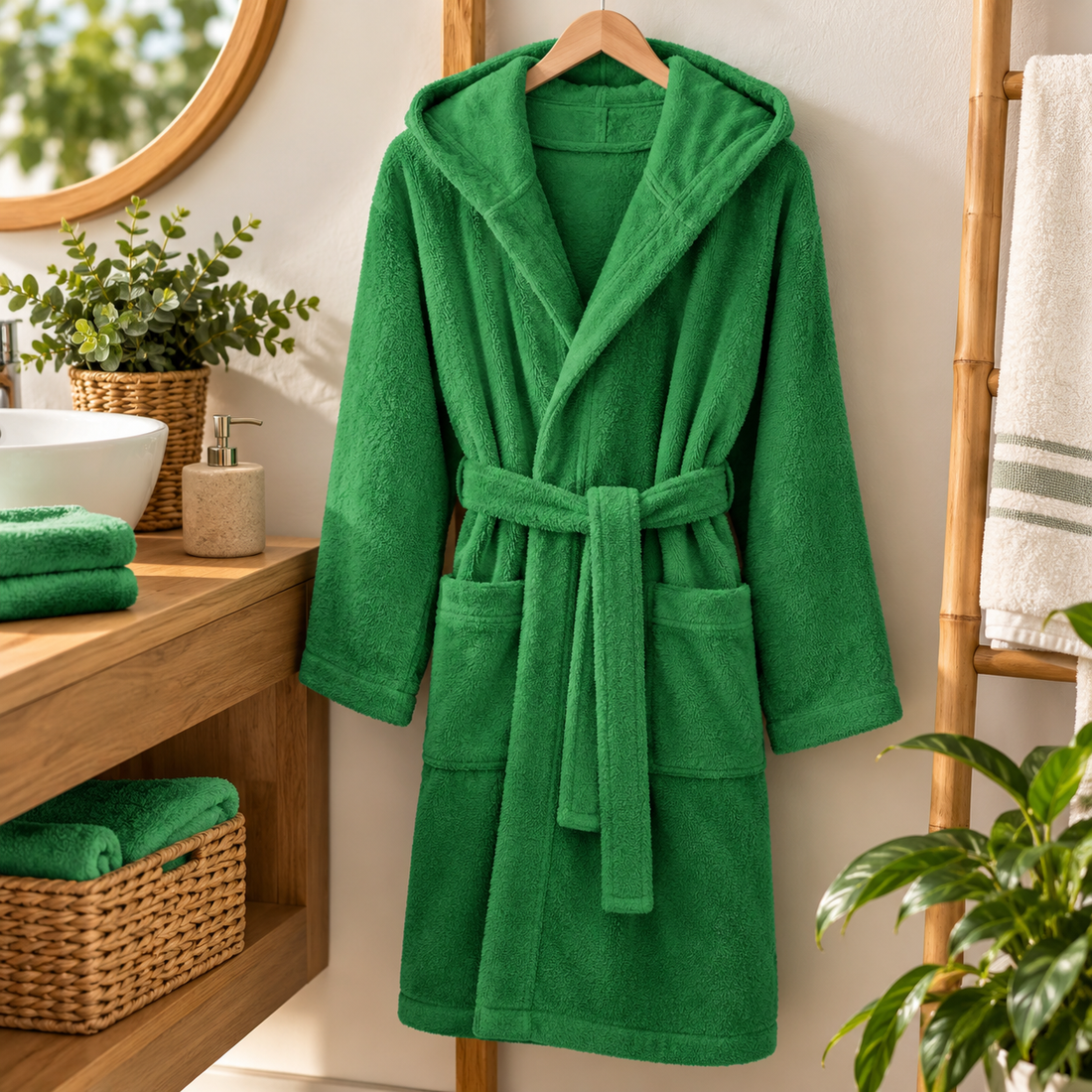 Androni Giocattoli Accappatoio Unisex Taglia S/M Verde Scuro – Accappatoio Tinta Unita per Bagno e Doccia