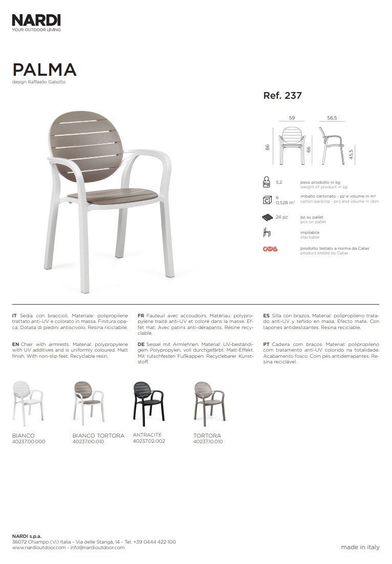 Nardi Nardi Stuhl „Palma“ in den Farben Cremeweiß und Taubengrau, EAN 8010352237049