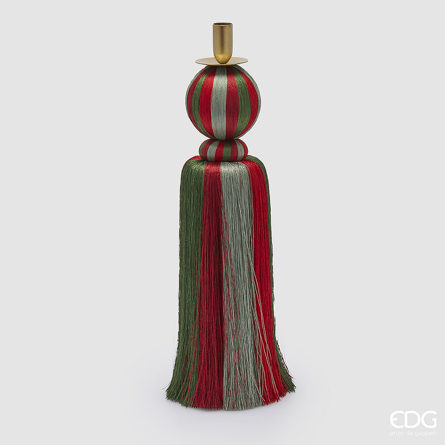 EDG Enzo De Gasperi Christmas Tassel Candle Holder H 45 Cm Green Red