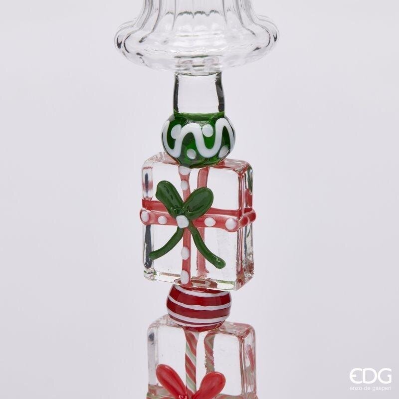 EDG Enzo De Gasperi Portacandela Pacchi Green Pink H18,5 Ø7,5 cm – Decorazione di Natale