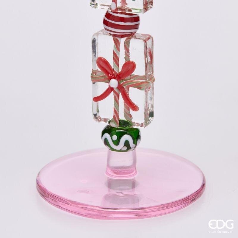 EDG Enzo De Gasperi Portacandela Pacchi Green Pink H18,5 Ø7,5 cm – Decorazione di Natale