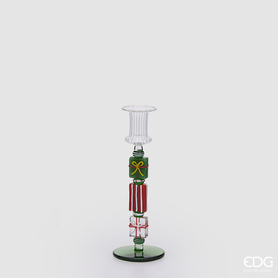 EDG Enzo De Gasperi Portacandela Pacchi Green Red H22 Ø7,5 cm – Decorazione di Natale