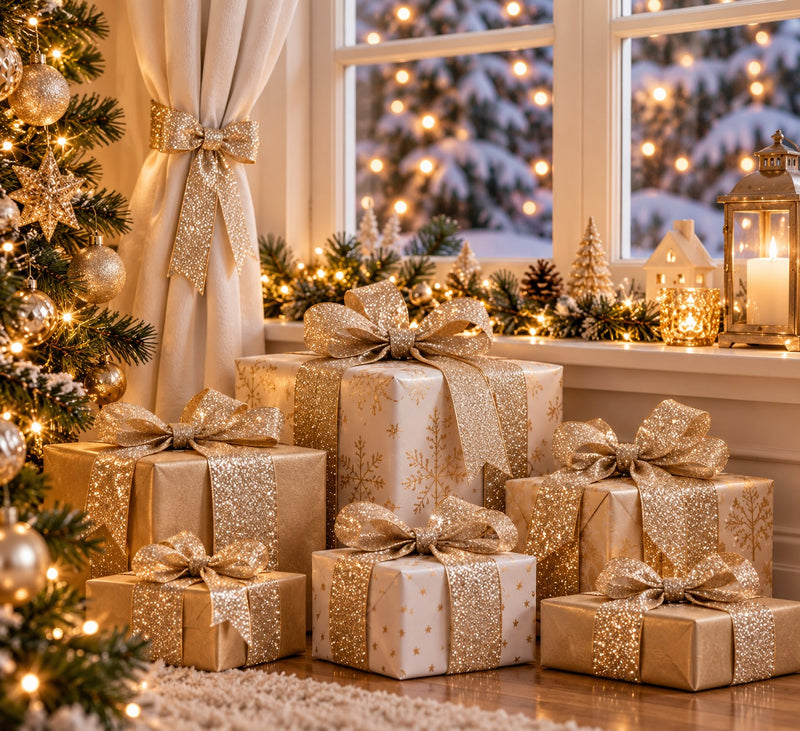 Piovaccari Nastro Desirée Champagne 63 mm x 10 m – Nastro Decorativo Natalizio per Albero di Natale, Fiocchi e Confezioni Regalo