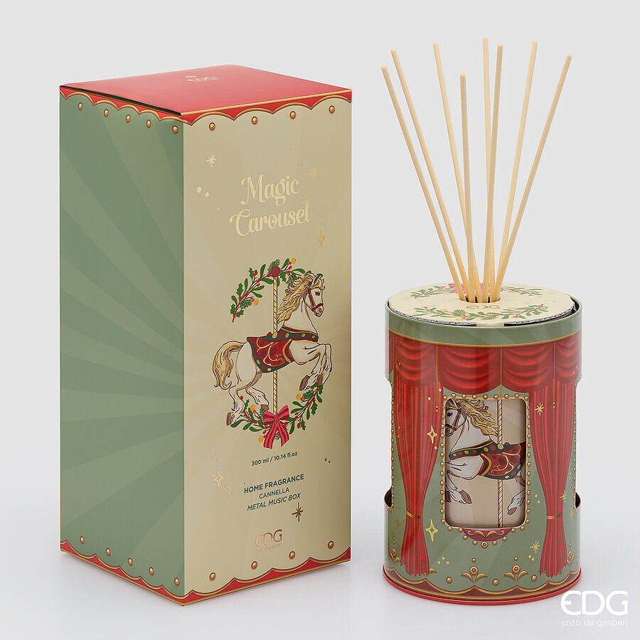 EDG Enzo De Gasperi Profumatore Bottiglia Scrigno 300 ml con Carillon Natalizio H12 Ø10 cm Cannella – Profumatore Ambiente