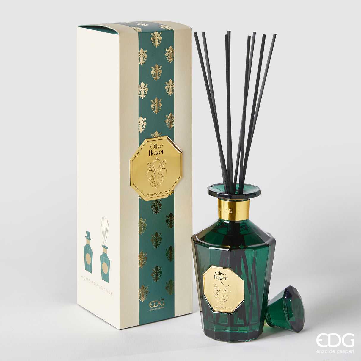 EDG Enzo De Gasperi Profumatore Bottiglia Goldlily H 21 Cm 500 Ml + Bastoncini Olive Flower