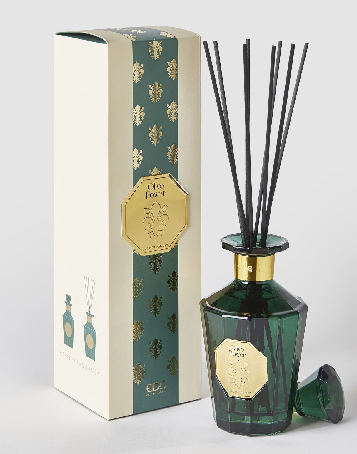 EDG Enzo De Gasperi Profumatore Bottiglia Goldlily H 21 Cm 500 Ml + Bastoncini Olive Flower