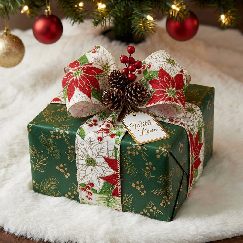 Piovaccari Nastro Stella di Natale 63 mm x 10 m – Nastro Decorativo Natalizio con Motivo Stella di Natale per Albero, Fiocchi e Confezioni Regalo