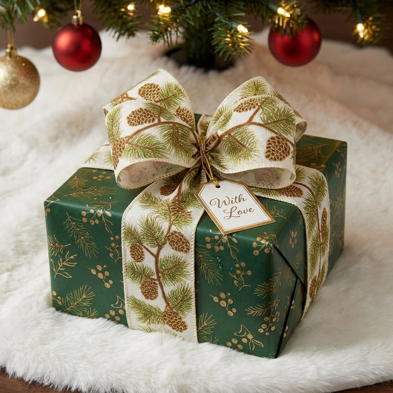 Piovaccari Nastro Pigne 63 mm x 10 m – Nastro Decorativo Natalizio con Motivo Pigne per Albero di Natale, Fiocchi e Confezioni Regalo