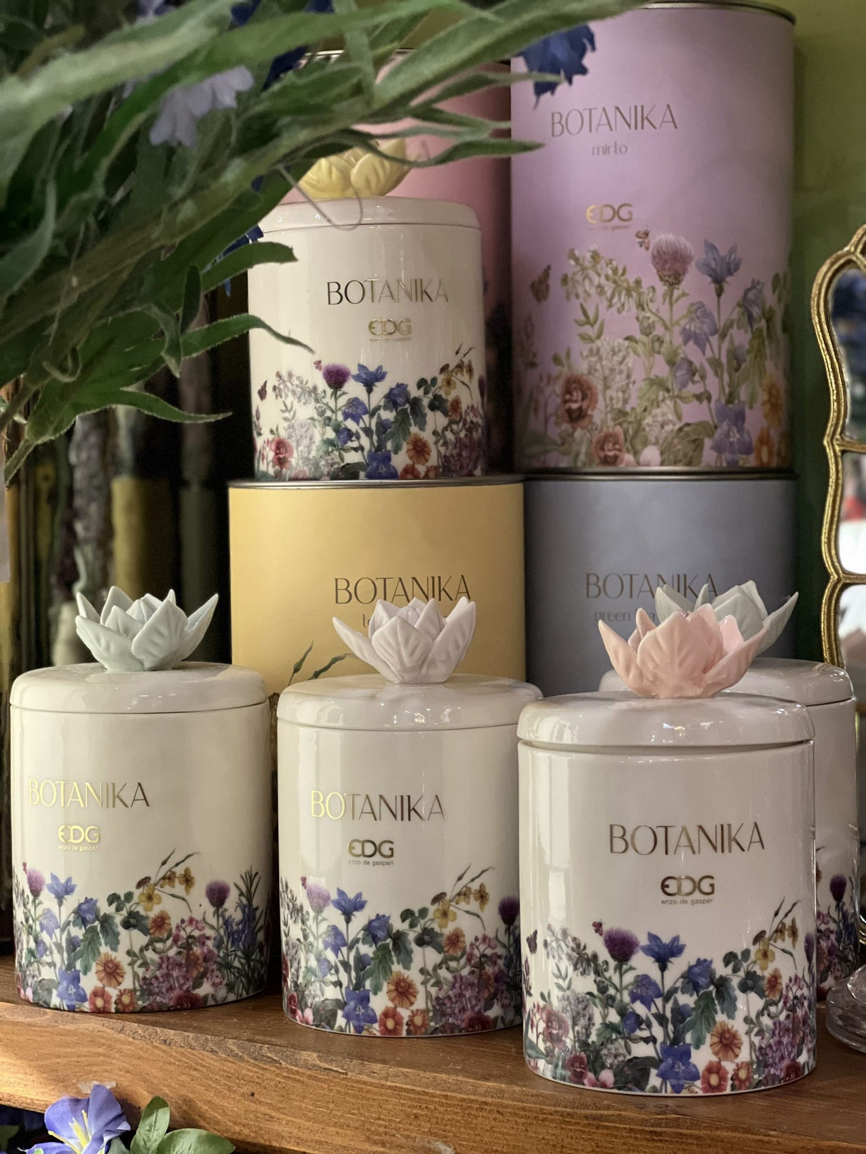 EDG Enzo De Gasperi Candela Botanika C/Ceram. H 13 Cm D 8 Cm C2 Olive Flowers