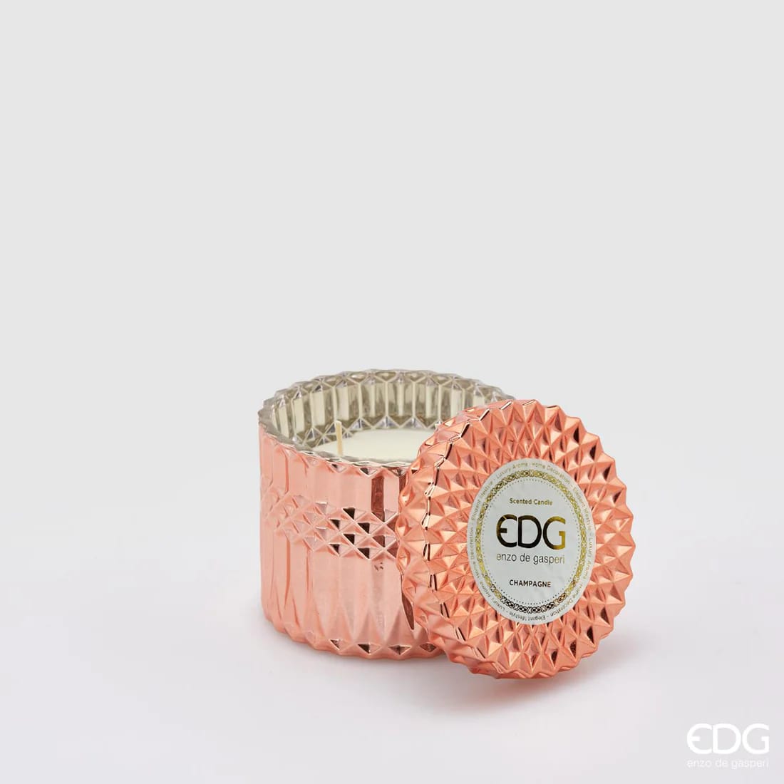 EDG Enzo De Gasperi Crystal Candle New + Gift Box H8.5 D9 Champagne