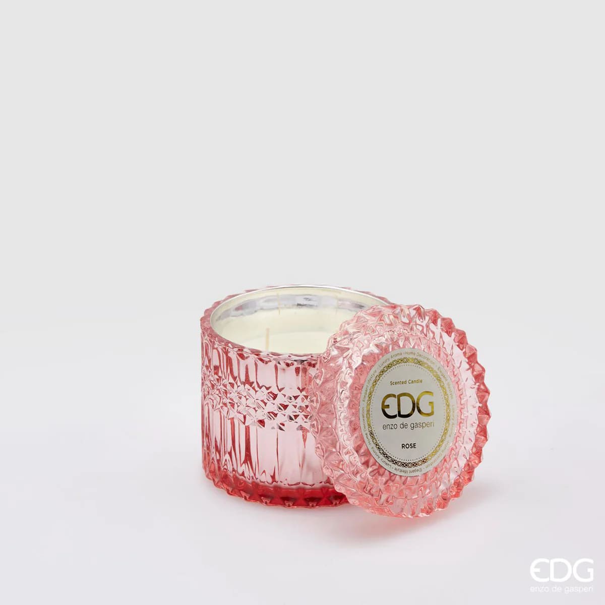 EDG Enzo De Gasperi Crystal Candle New + Gift Box H10,5 D11 Rose