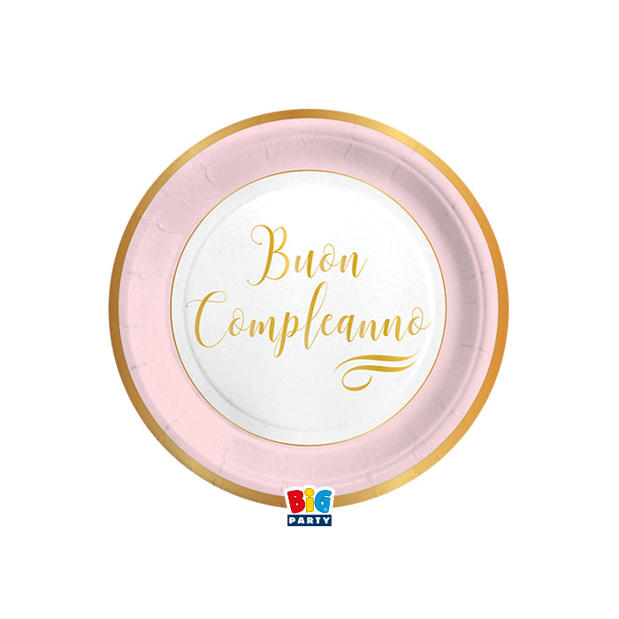 big party big party piatti carta buon compleanno chic d 18 cm cf 8 pz rosa ean 8020834621402