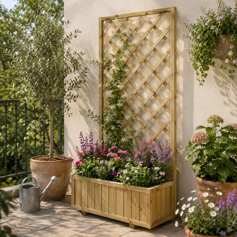 L'Arcolaio Fioriera Legno Garden con Grigliato Impregnato 90x30x180cm