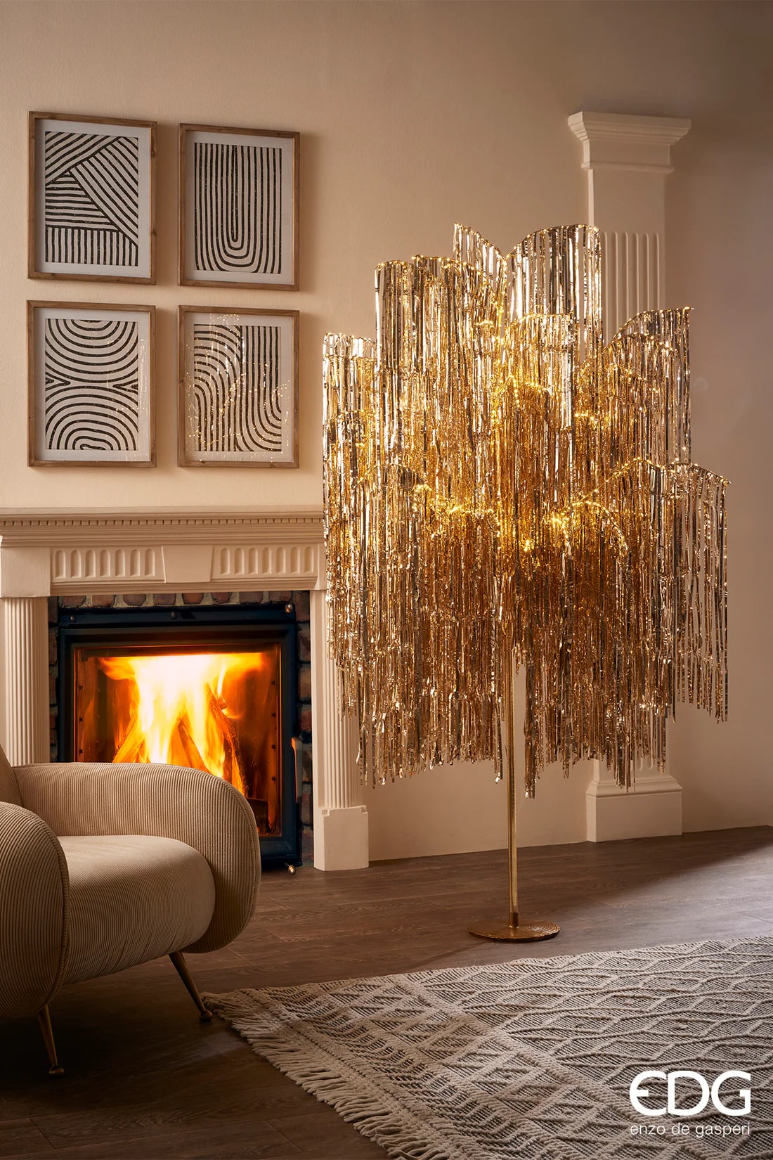 EDG Enzo De Gasperi Albero di Natale Led Frange 2.160 Microled H 300 Cm D 160 Cm Champagne