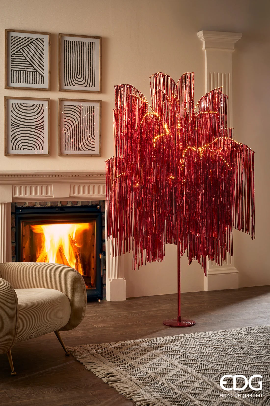 EDG Enzo De Gasperi Albero di Natale Led Frange 600 Microled H 150 Cm D 90 Cm Red
