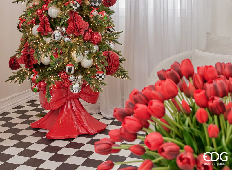 EDG Enzo De Gasperi Base per Albero Natale Pino Fiocco H 57 Cm L 50 Cm L 50 Cm Rosso