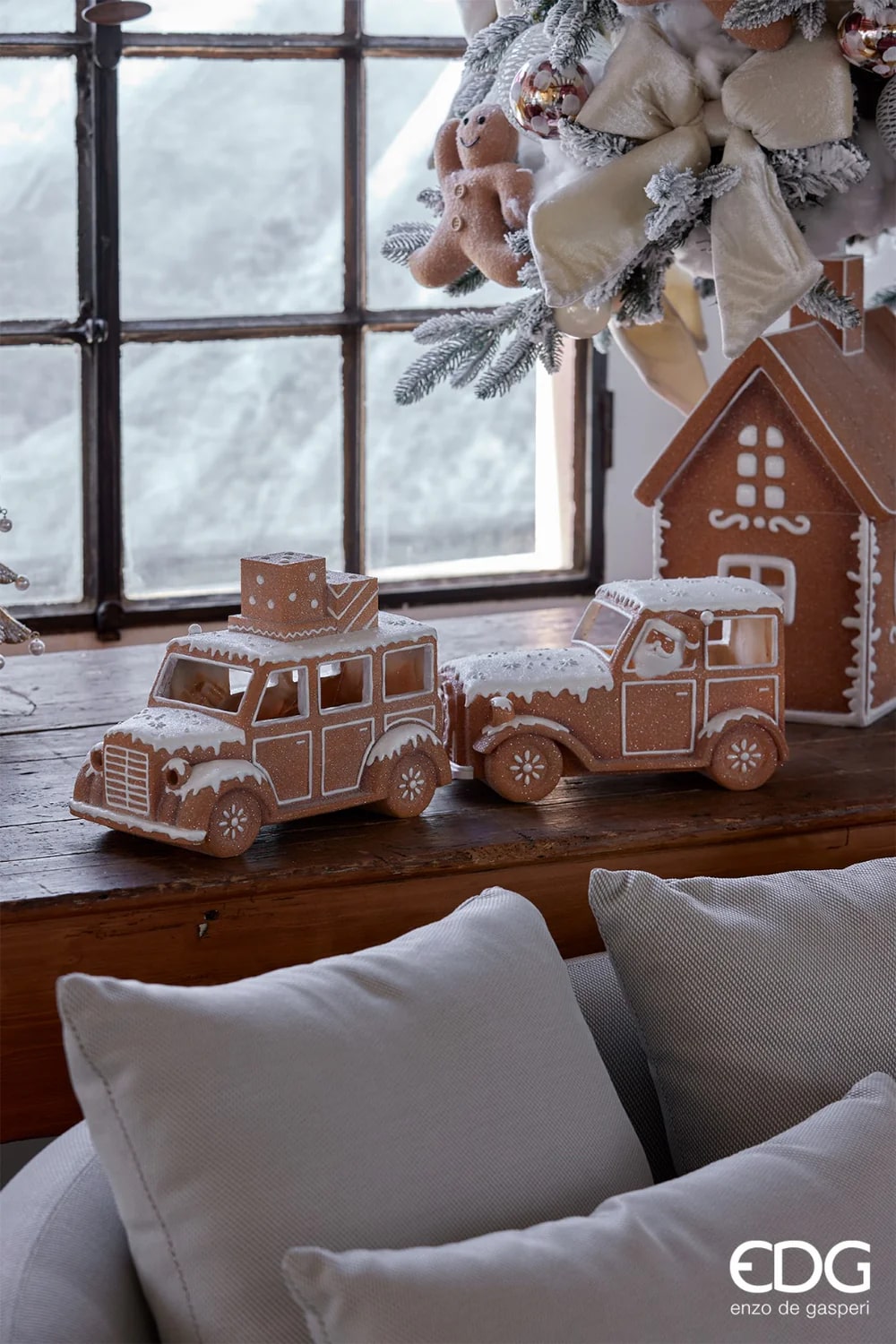 EDG Enzo De Gasperi Base per Albero Natale Pino Casetta Marzapane H 55 Cm 40 x 27 Cm Hazelnut