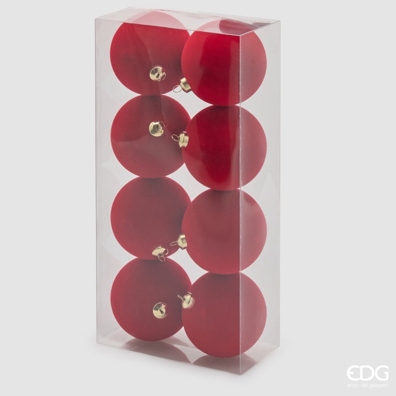 EDG Enzo De Gasperi Palline di Natale in Velluto Rosse Ø8 cm – Set 8 Pezzi