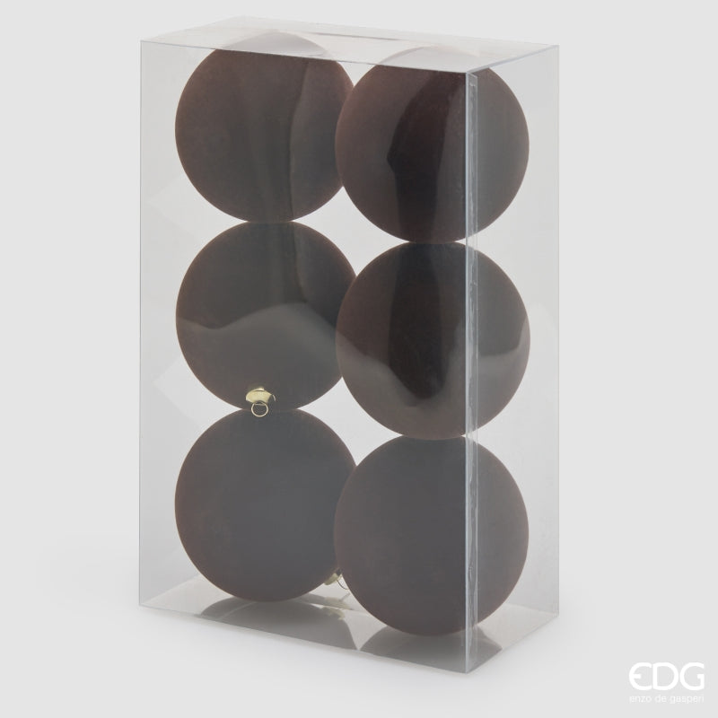 EDG Enzo De Gasperi Palline di Natale in Velluto Marrone Ø10 cm – Set 6 Pezzi
