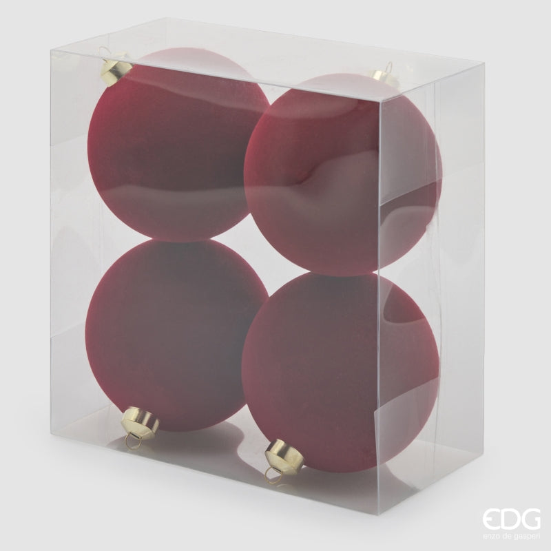 EDG Enzo De Gasperi Palline di Natale in Velluto Burgundy Ø12 cm – Set 4 Pezzi