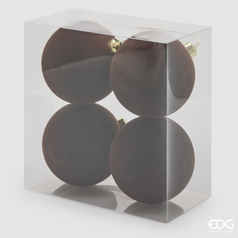 EDG Enzo De Gasperi Palline di Natale in Velluto Dark Brown Ø12 cm – Set 4 Pezzi