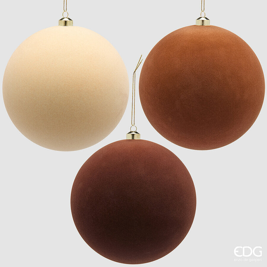 EDG Enzo De Gasperi Palle di Natale in Velluto Brown Mix Ø20 cm – Set 3 Pezzi