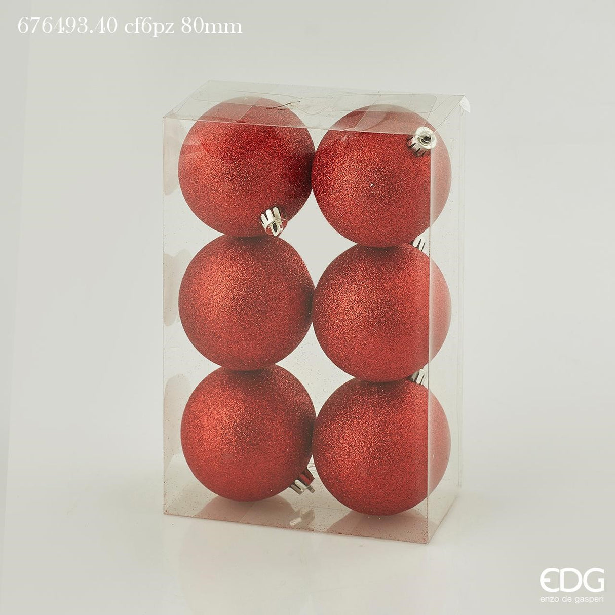 EDG Enzo De Gasperi Palla Natale Poly D 8 Cm Glitterata Red Cf 6 Pz