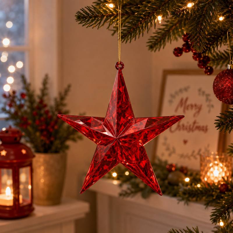 EDG Enzo De Gasperi Decoro Diamante Stella Natale Da Appendere D 13,5 Cm L 3,5 Cm Red