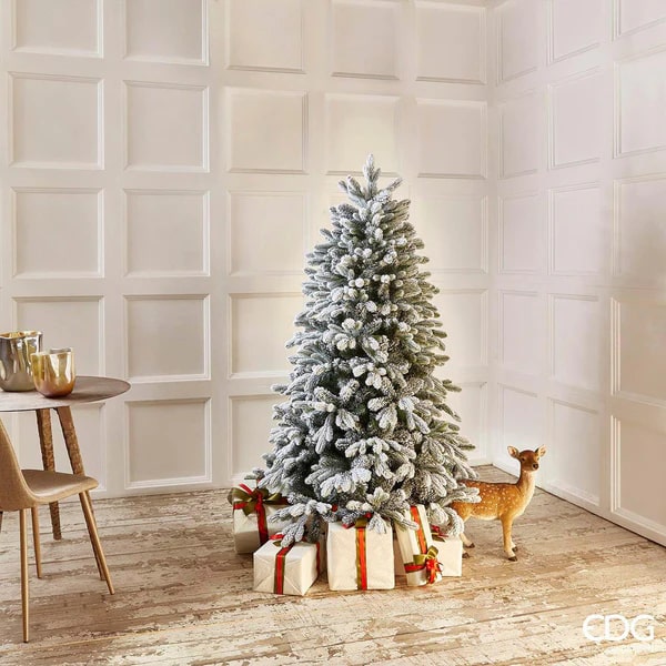 EDG Enzo De Gasperi Snow-Covered Merano Pine Christmas Tree H 180 Cm D 117 Cm with 550 White Green LEDs - LAST PIECE OFFER