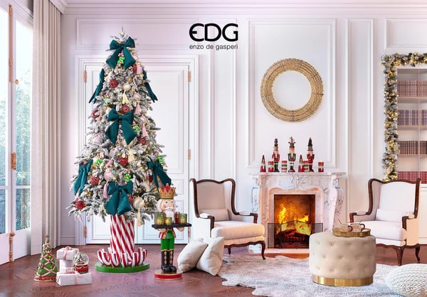 EDG Enzo De Gasperi Snow-Covered Merano Pine Christmas Tree H 180 Cm D 117 Cm with 550 White Green LEDs - LAST PIECE OFFER